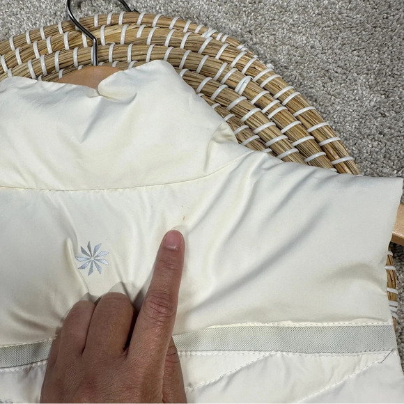 Athleta So Down Asymmetrical Front Zip Puffer Vest Down Feather in Ivory Size S - Picture 12 of 13